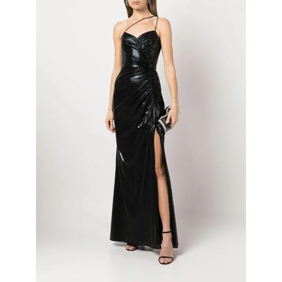 Marchesa Notte Ruched Gown Dress Lame Black Size 8 NEW - Picture 2 of 10